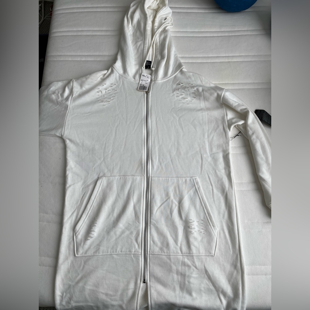 Forever 21 white long line hoodie sweater jacket